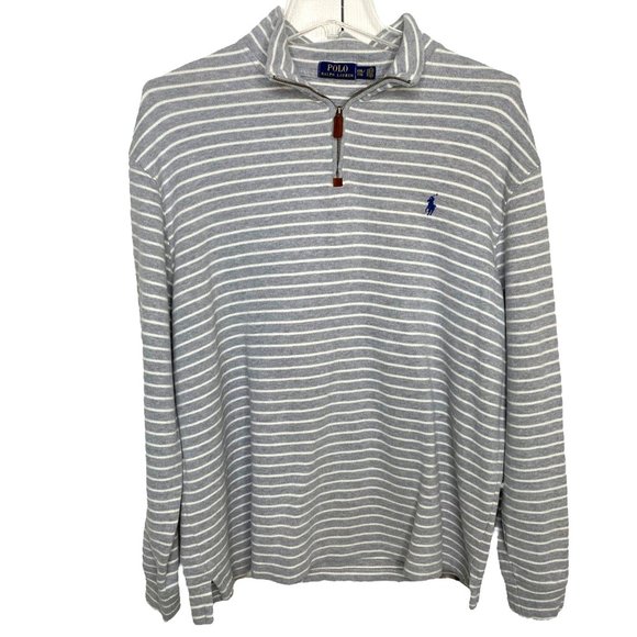 Polo Ralph Lauren Gray & White Striped Cotton Pullover Sweater XXL Preppy Career - Picture 1 of 12